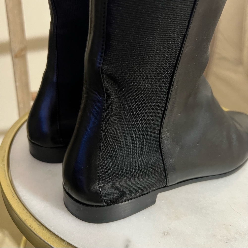 4. MANOLO BLAHNIK Black Leather Flat Heel Booties 40 - Picture 10 of 16